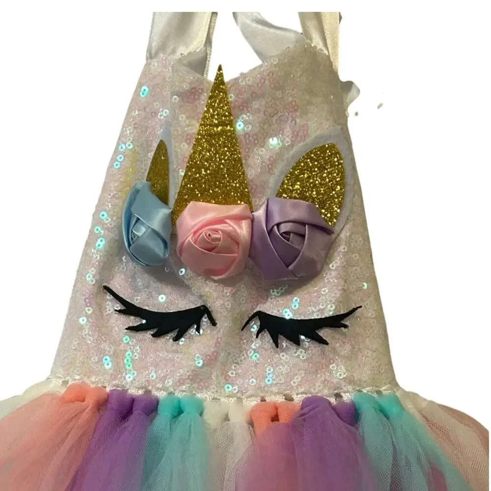 Unicorn Girls sz 6 Halloween Costume Halter white mesh tutu skirt